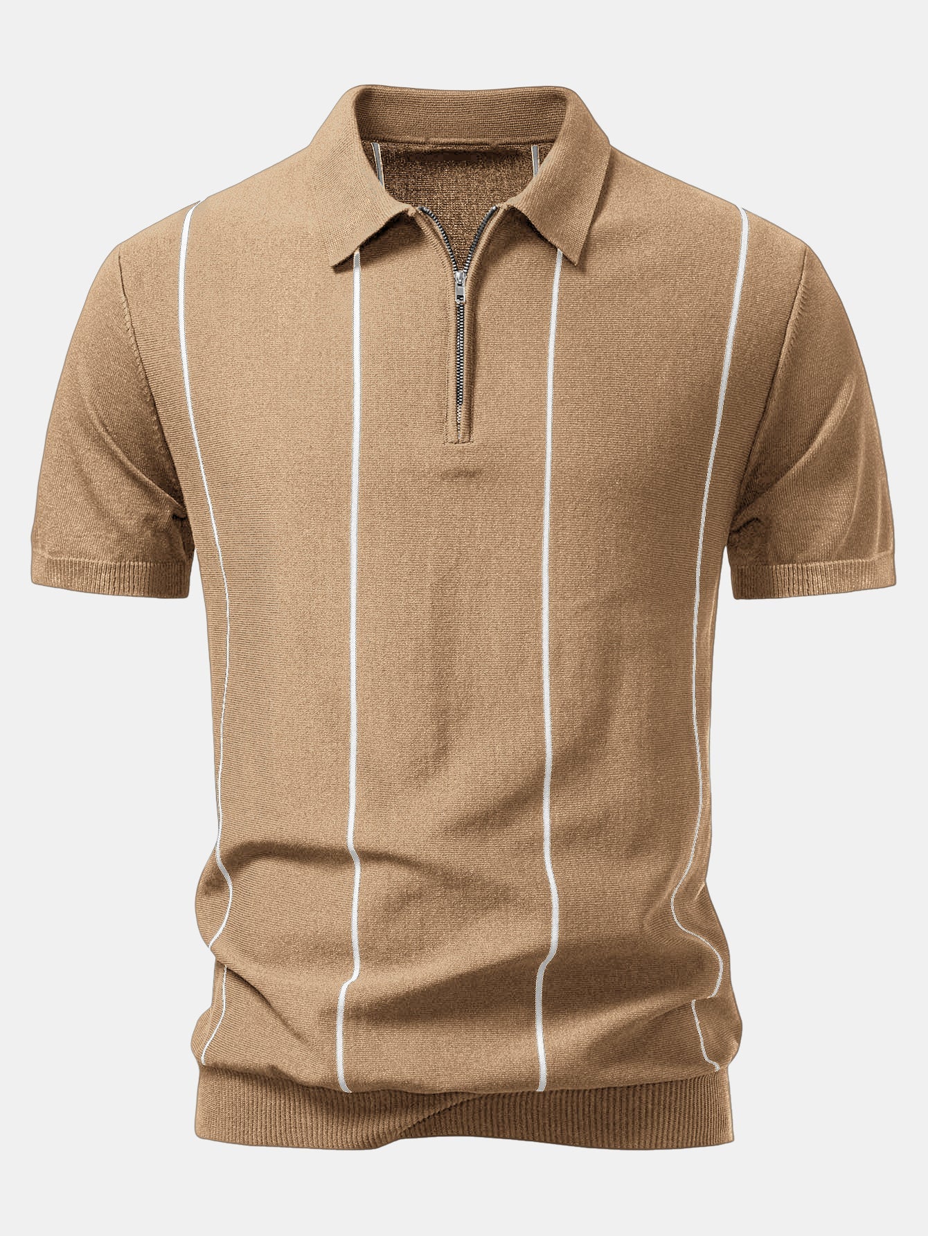 Stripe Zip Up Knitted Polo Shirt