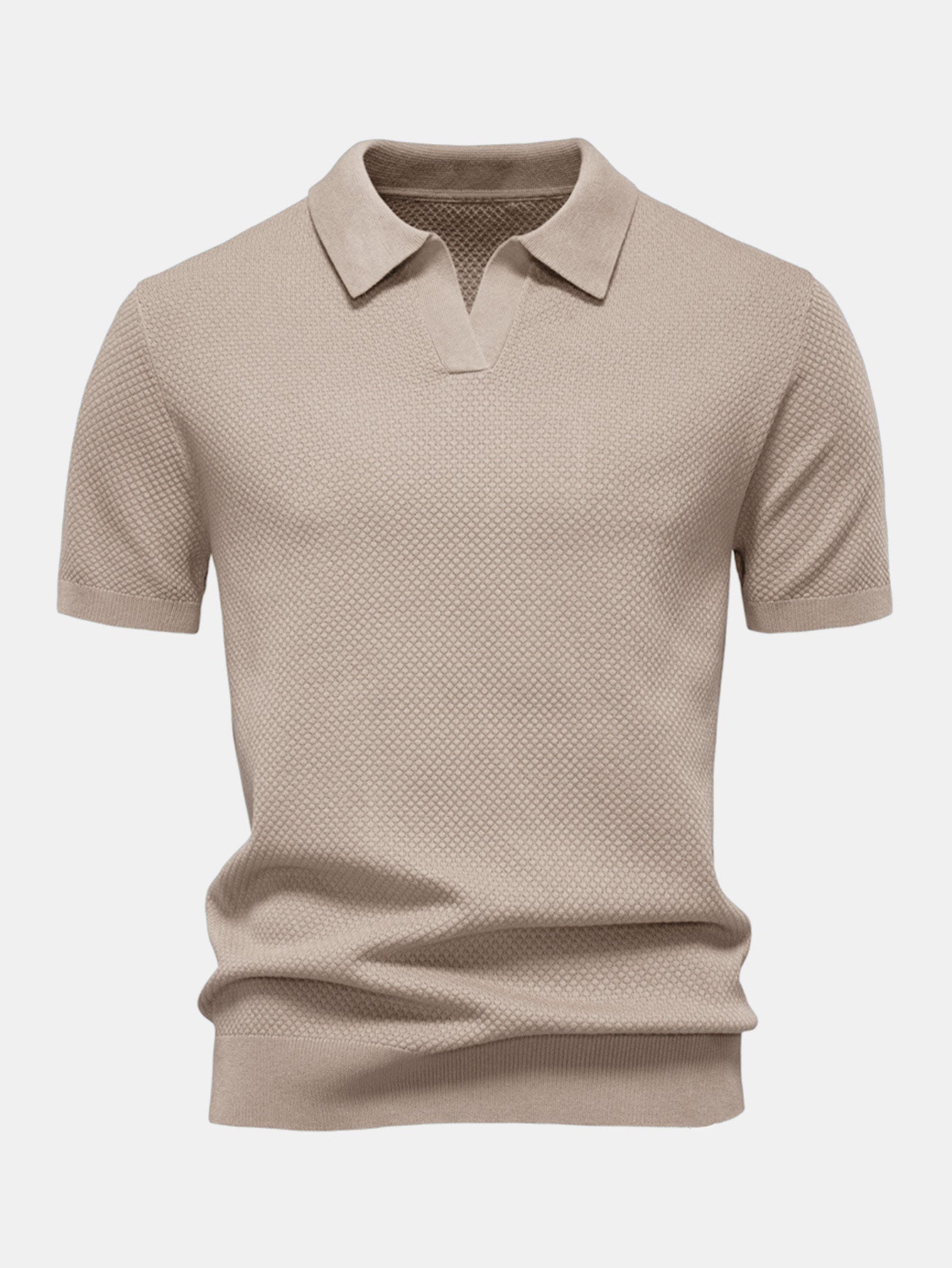 Pineapple Texture Knit V Neck Polo Shirt