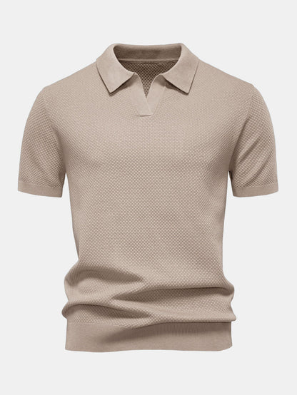 Pineapple Texture Knit V Neck Polo Shirt