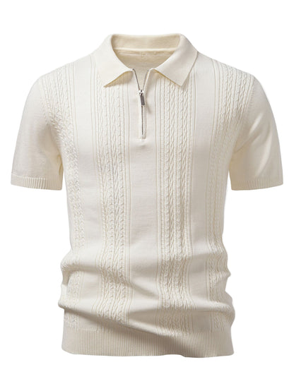 Twist Jacquard Knitted Zipper Polo Shirt & Slim Fit Tapered Trousers