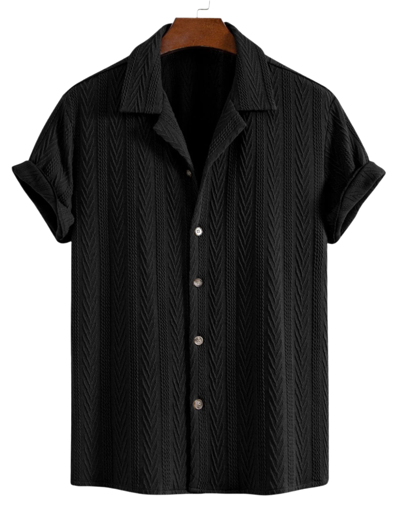 Texture Jacquard Cuban Shirt & Crinkled Textured Drawstring Shorts