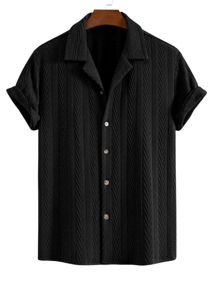 Texture Jacquard Cuban Shirt & Crinkled Textured Drawstring Shorts