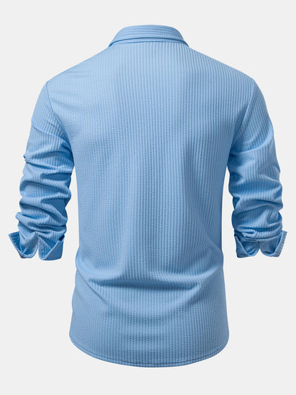 Long Sleeve Muscle Fit Ribbed Button Up Shirt & Straight Leg Ribbed Pants