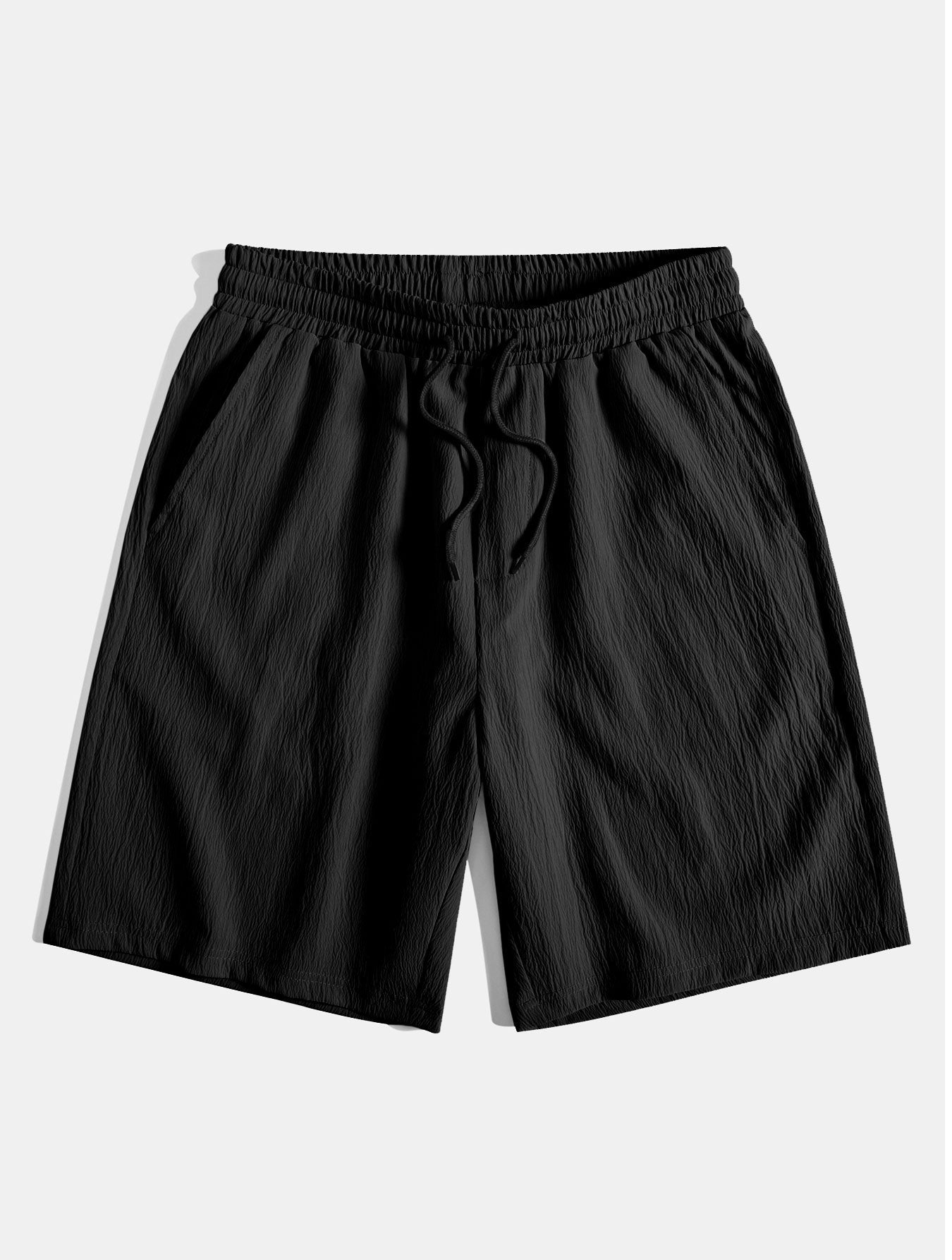 Texture Jacquard Cuban Shirt & Crinkled Textured Drawstring Shorts