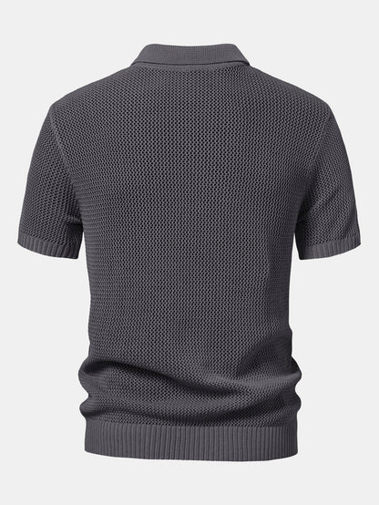 Eyelet Zip Up Knit Polo Shirt