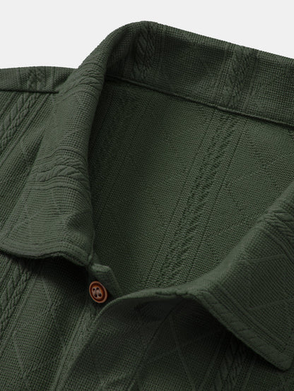 Rhombus Geometric Texture Knit Polo Shirt