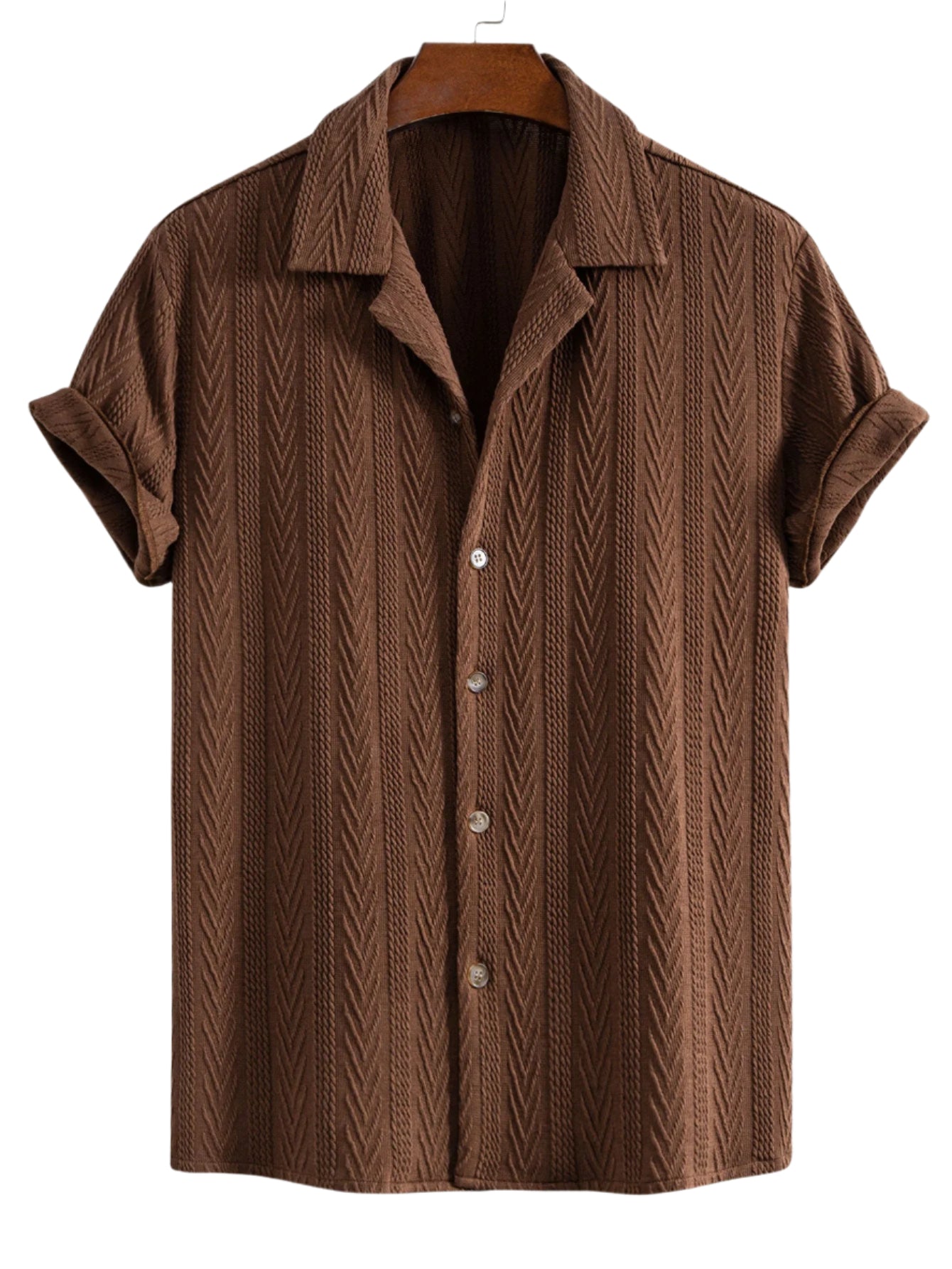 Texture Jacquard Cuban Shirt & Crinkled Textured Drawstring Shorts