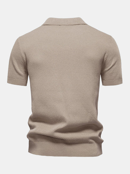 Pineapple Texture Knit V Neck Polo Shirt