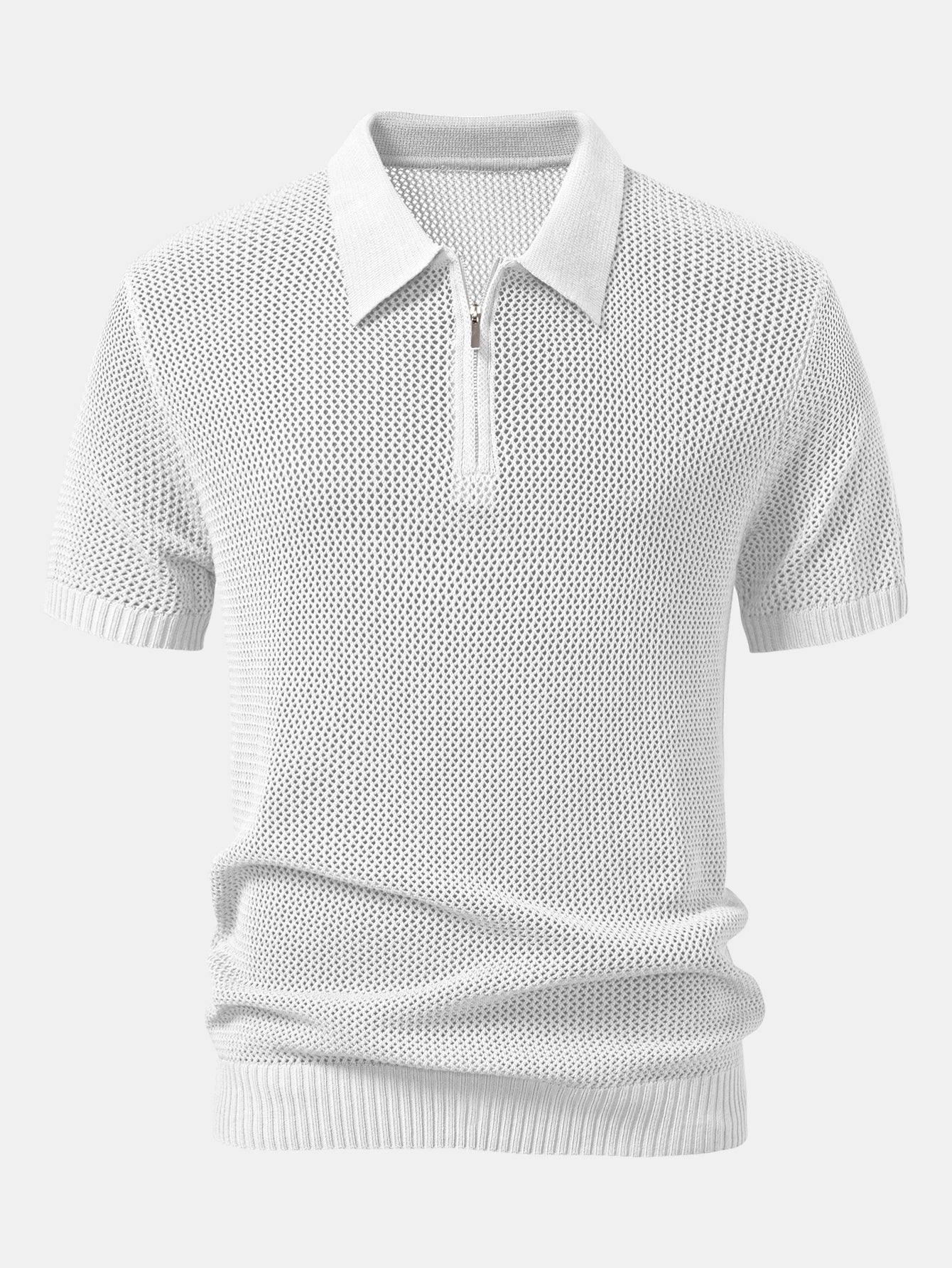 Eyelet Zip Up Knit Polo Shirt