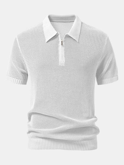 Eyelet Zip Up Knit Polo Shirt