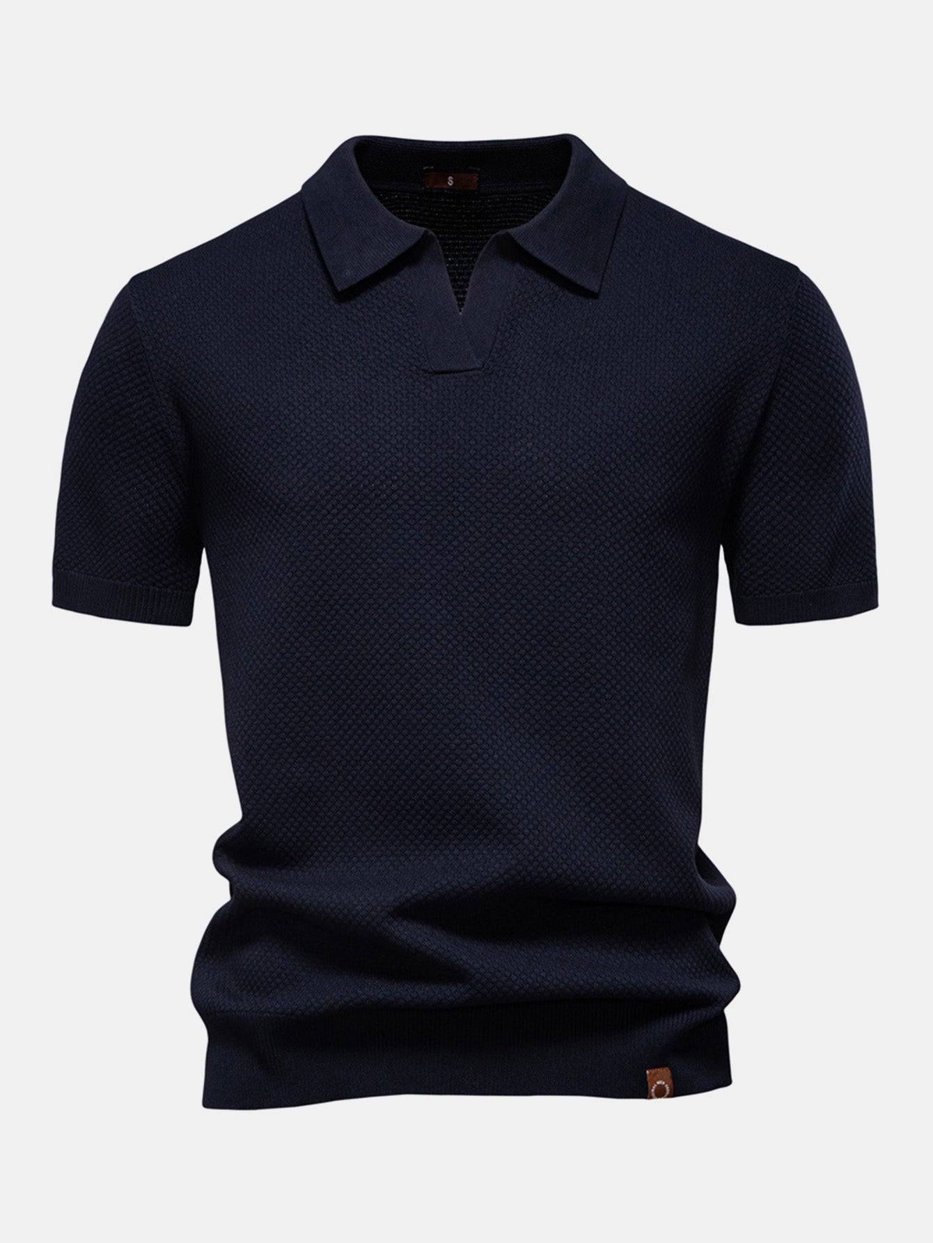Pineapple Texture Knit V Neck Polo