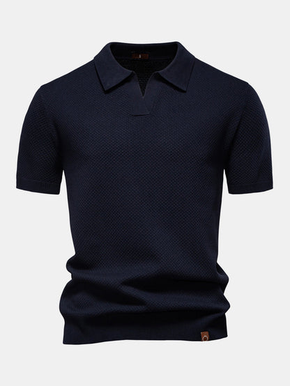 Pineapple Texture Knit V Neck Polo