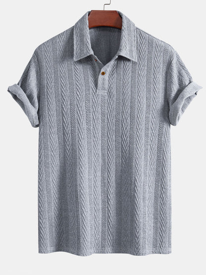 Short Sleeve Jacquard Polo & Straight Leg Ribbed Pants