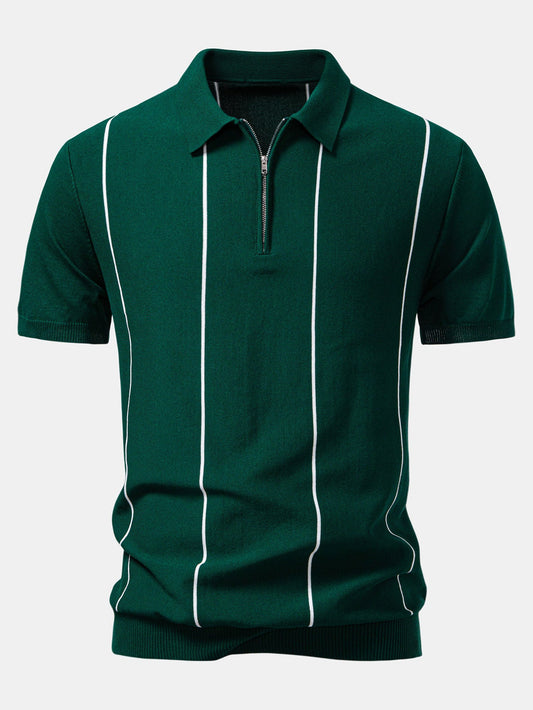 Stripe Zip Up Knitted Polo Shirt