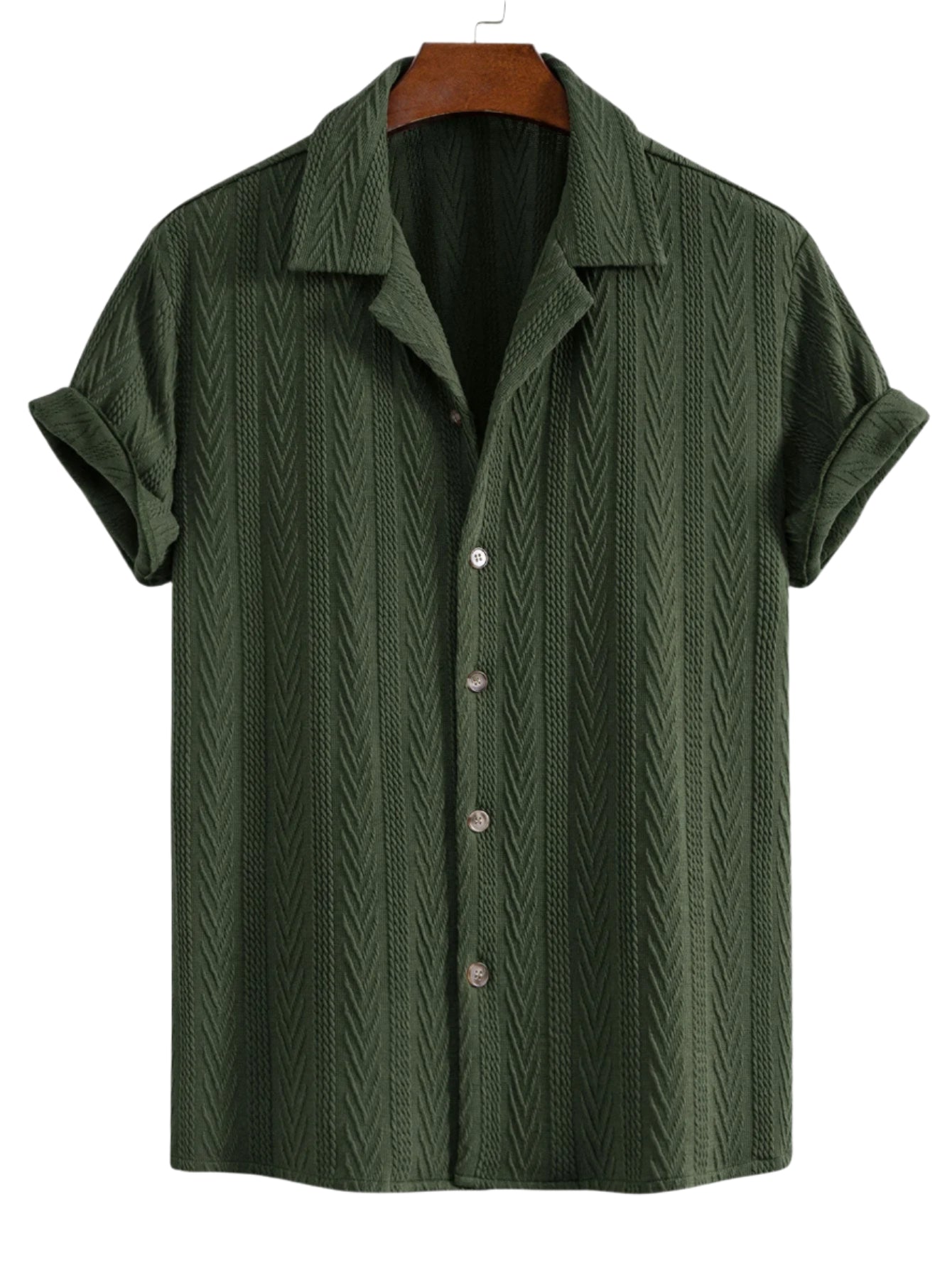 Texture Jacquard Cuban Shirt & Crinkled Textured Drawstring Shorts