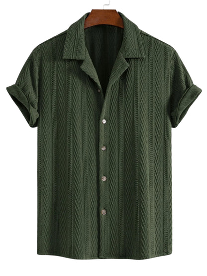 Texture Jacquard Cuban Shirt & Crinkled Textured Drawstring Shorts