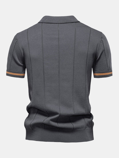 Contrast Trim Zipper Knit Polo Shirt