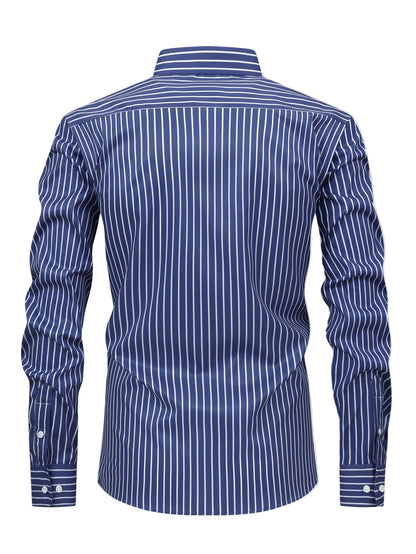 Long Sleeve Stripe Button Up Shirt & Elastic Waist Straight Leg Trousers
