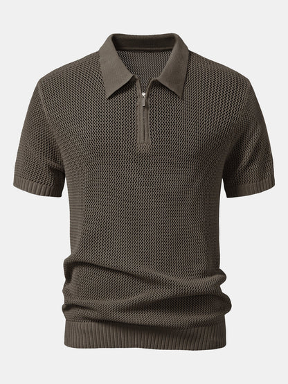 Eyelet Zip Up Knit Polo Shirt