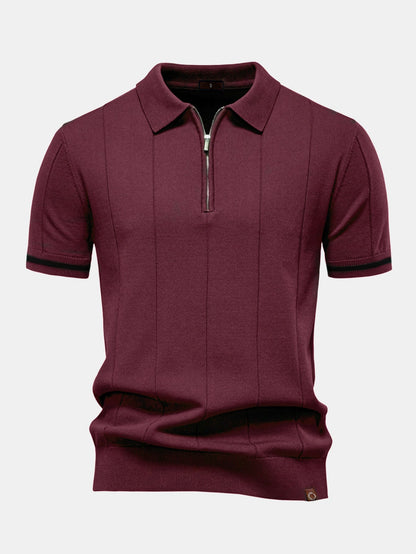 Contrast Trim Zipper Knit Polo Shirt