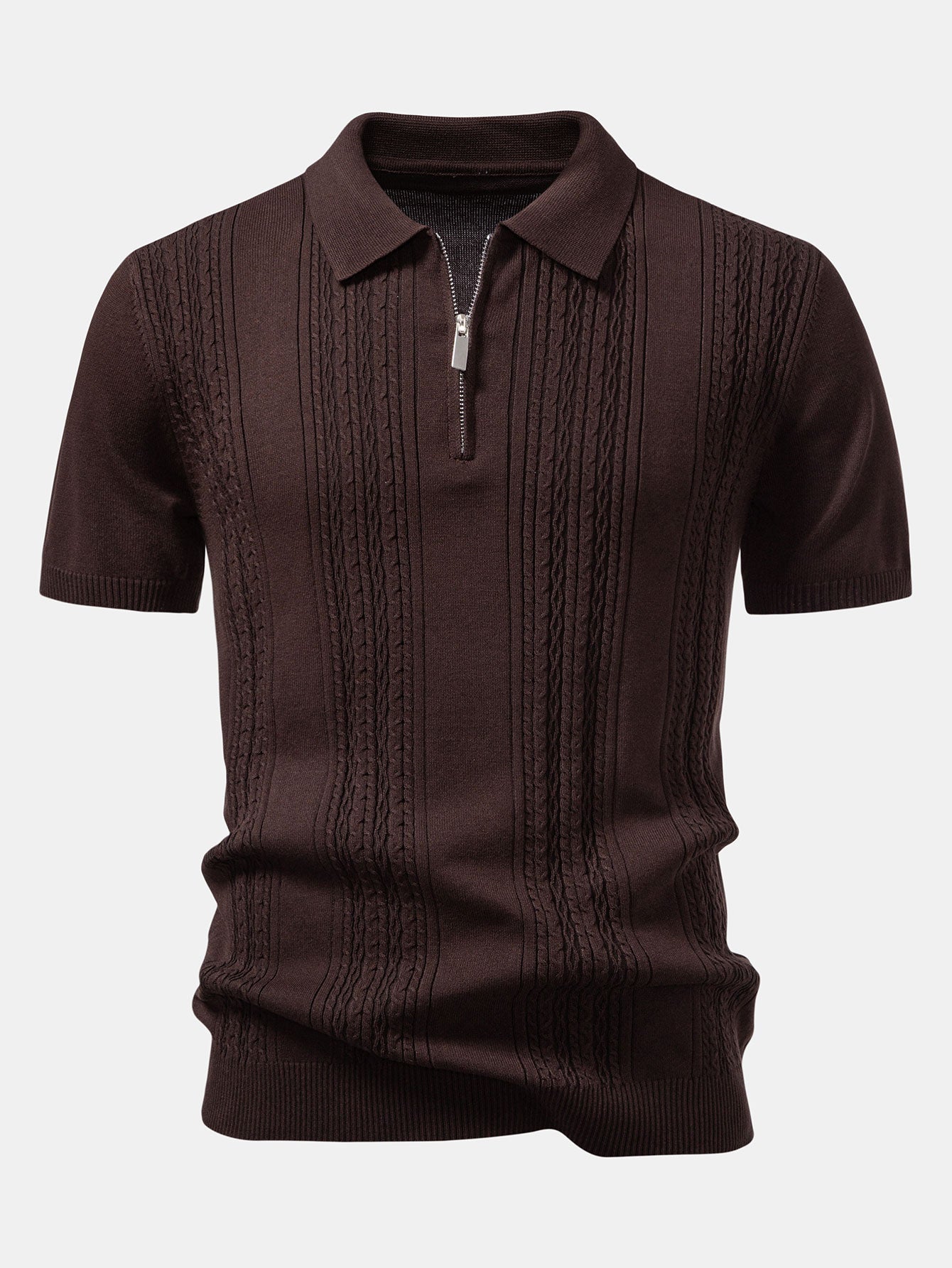 Twist Jacquard Knitted Zipper Polo Shirt