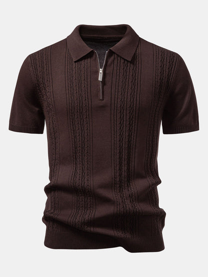 Twist Jacquard Knitted Zipper Polo Shirt
