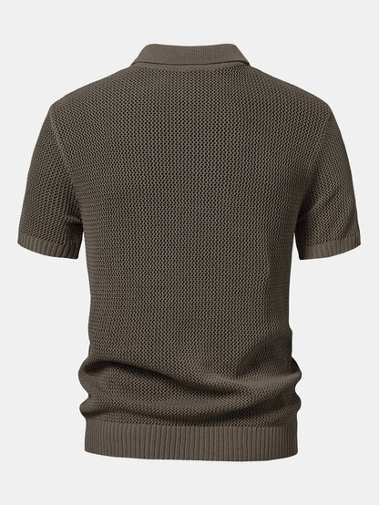 Eyelet Zip Up Knit Polo Shirt
