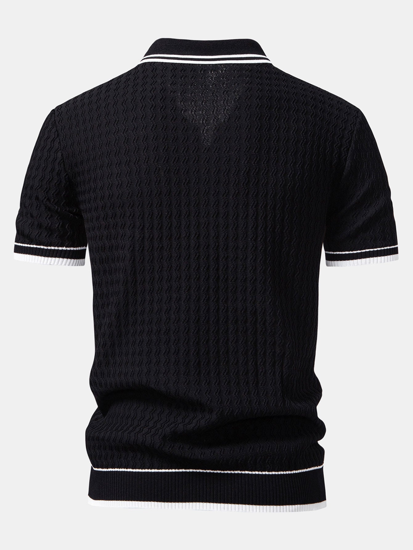Wave Jacquard Zip Up Knitted Polo Shirt