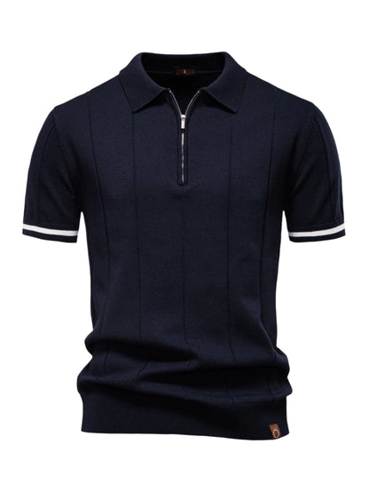 Contrast Trim Zipper Knit Polo Shirt & Slim Fit Tapered Trousers