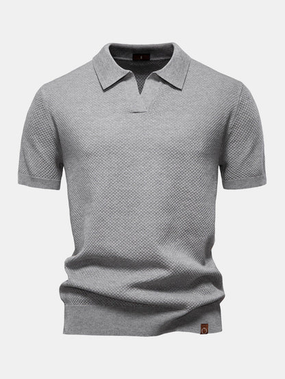 Pineapple Texture Knit V Neck Polo