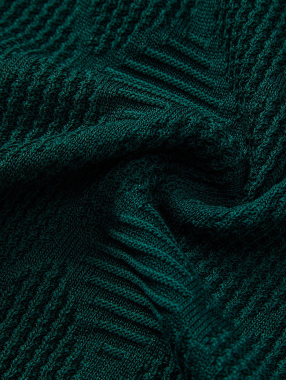 Rhombus Textured Zip Up Knitted Polo Shirt