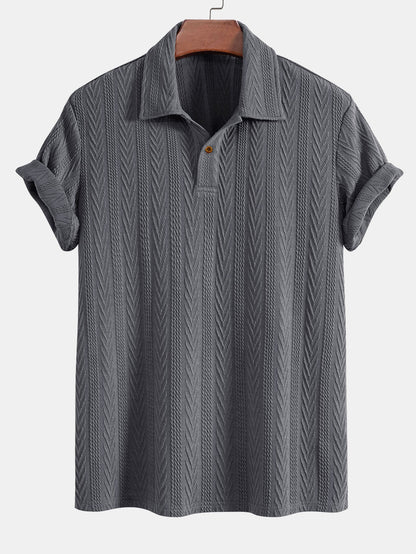 Short Sleeve Jacquard Polo & Straight Leg Ribbed Pants