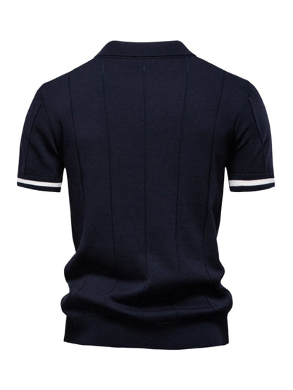 Contrast Trim Zipper Knit Polo Shirt & Slim Fit Tapered Trousers