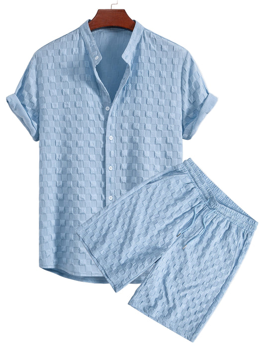 Checkerboard Jacquard Stand Collar Shirt & Checkerboard Jacquard Shorts