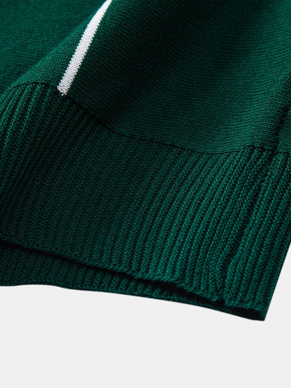 Stripe Zip Up Knitted Polo Shirt