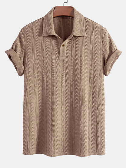 Short Sleeve Jacquard Polo & Straight Leg Ribbed Pants