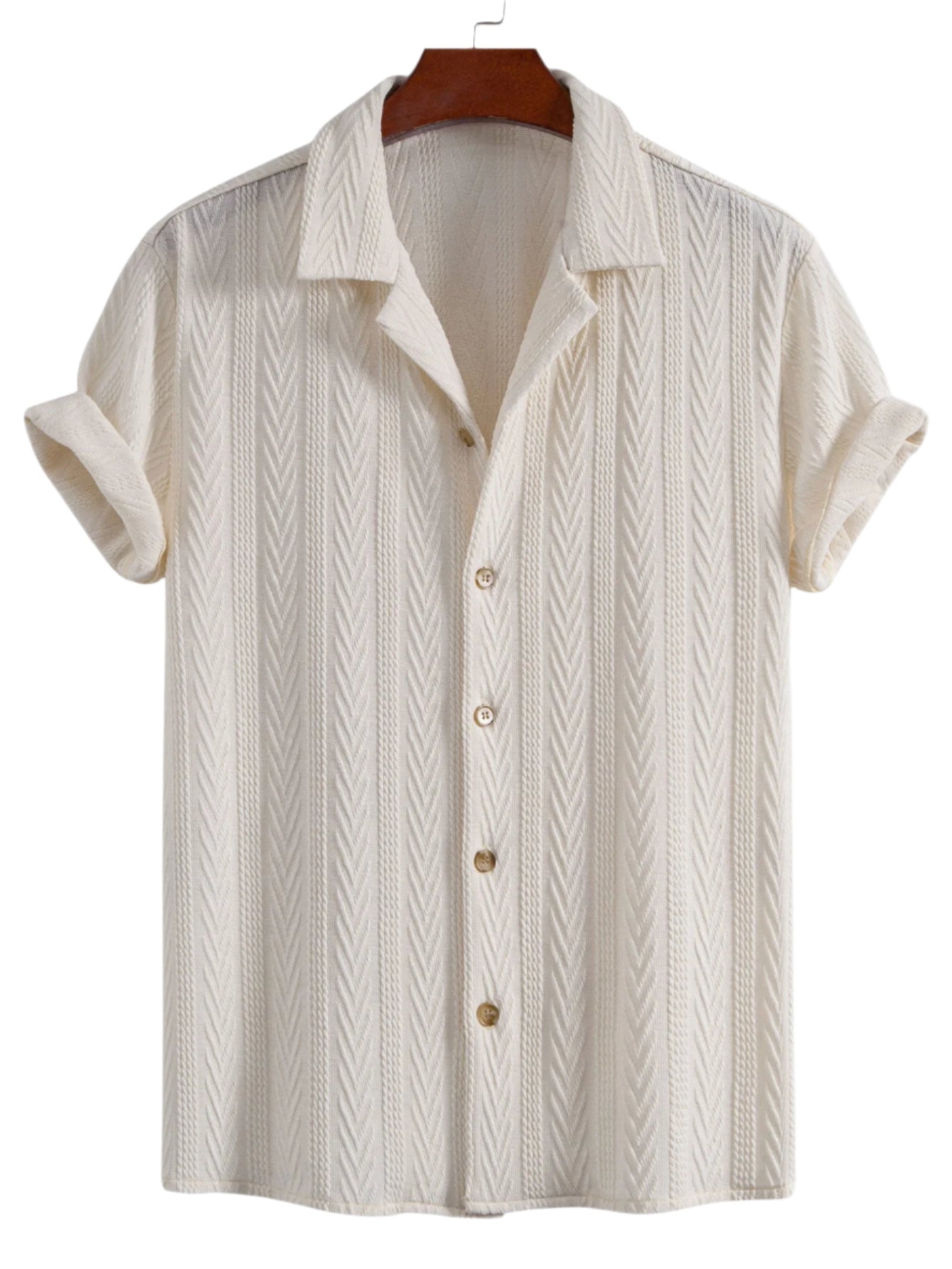 Texture Jacquard Cuban Shirt & Crinkled Textured Drawstring Shorts
