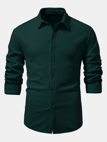Long Sleeve Muscle Fit Ribbed Button Up Shirt & Straight Leg Ribbed Pants