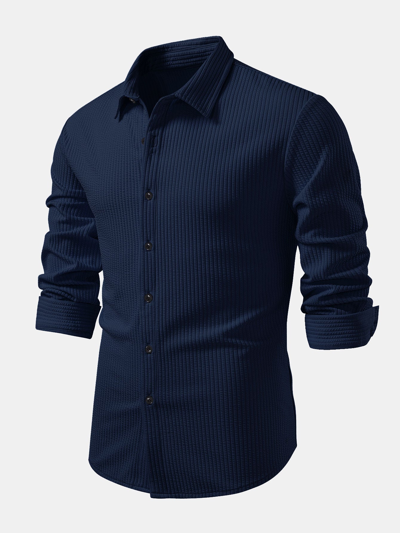Long Sleeve Muscle Fit Ribbed Button Up Shirt & Straight Leg Ribbed Pants