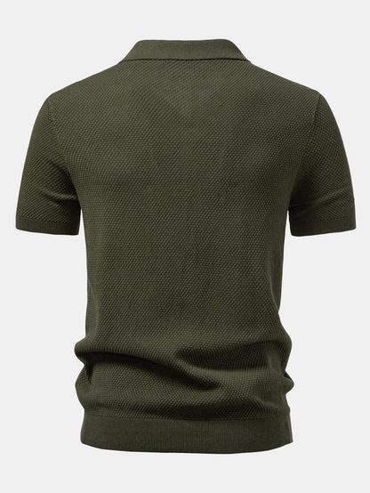 Pineapple Texture Knitted Polo Shirt