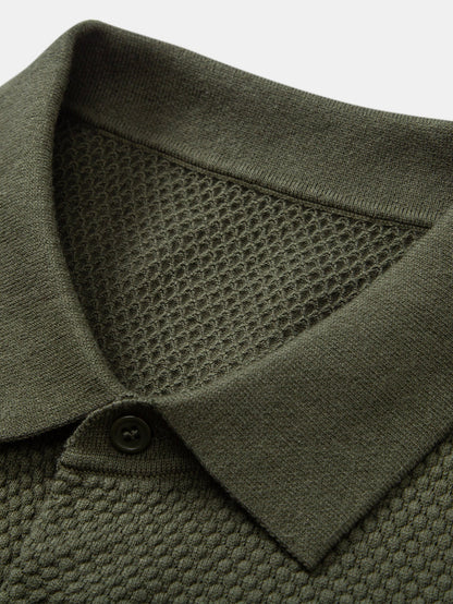 Pineapple Texture Knitted Polo Shirt