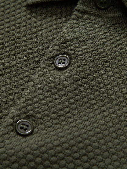 Pineapple Texture Knitted Polo Shirt