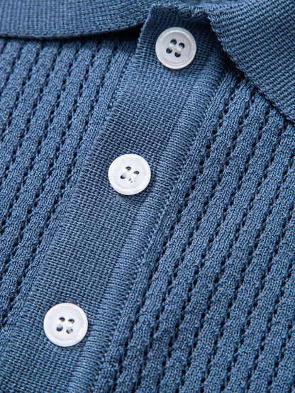 Textured Crochet Knitted Polo Shirt