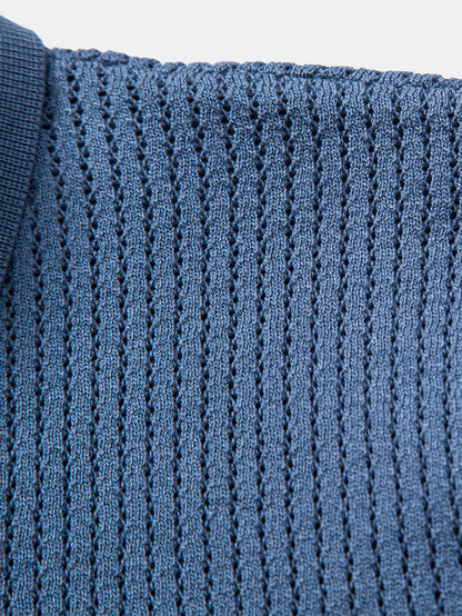 Textured Crochet Knitted Polo Shirt
