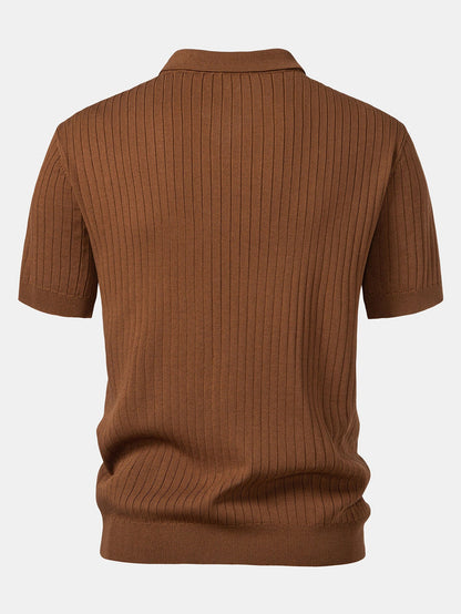 Stripe V Neck Knit Polo Shirt