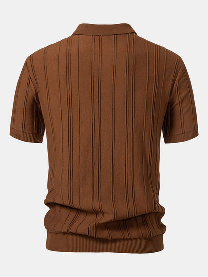 Stripe Jacquard Zipper Knit Polo Shirt