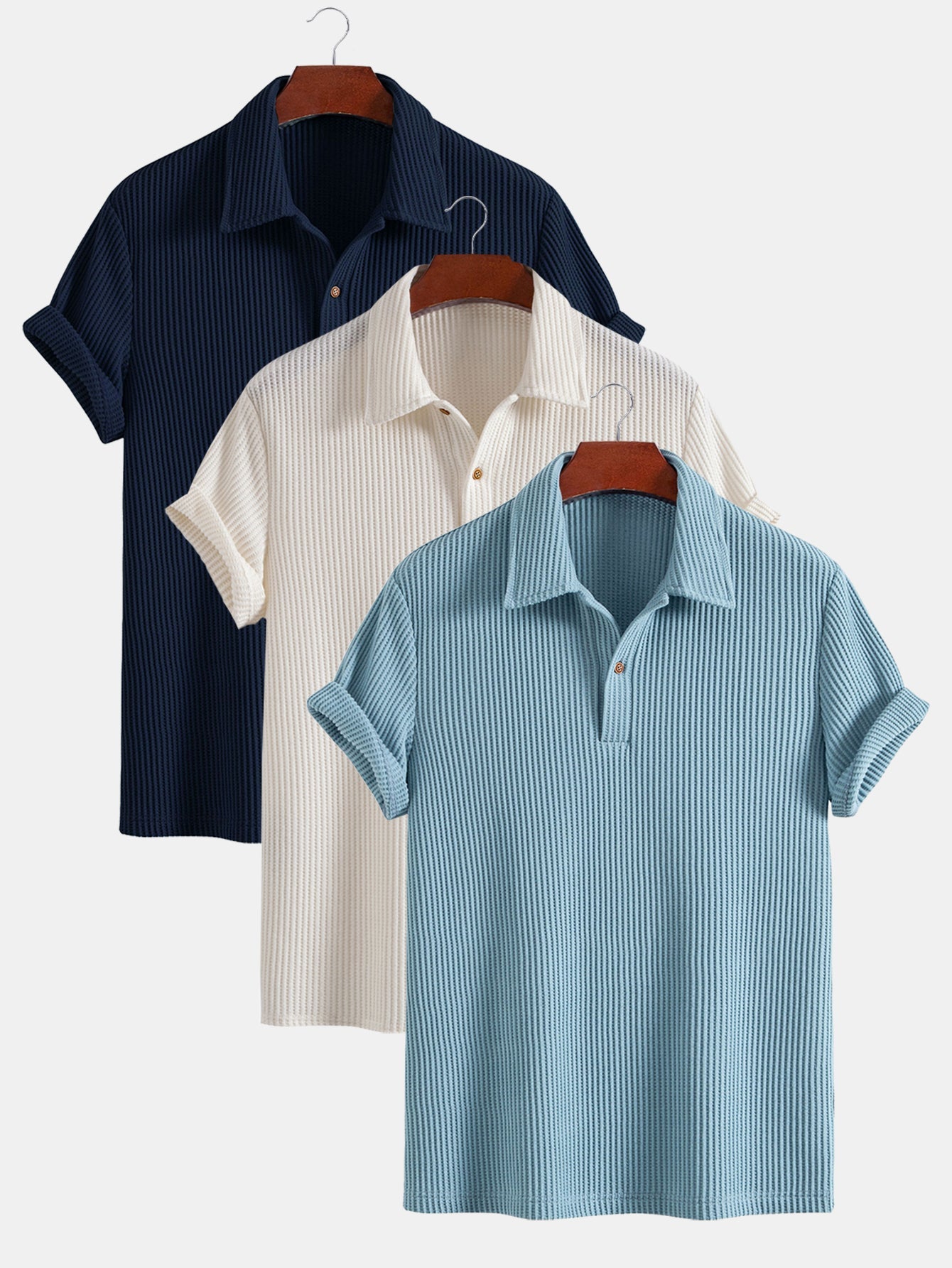 3 Pieces Short Sleeved Waffle Polo