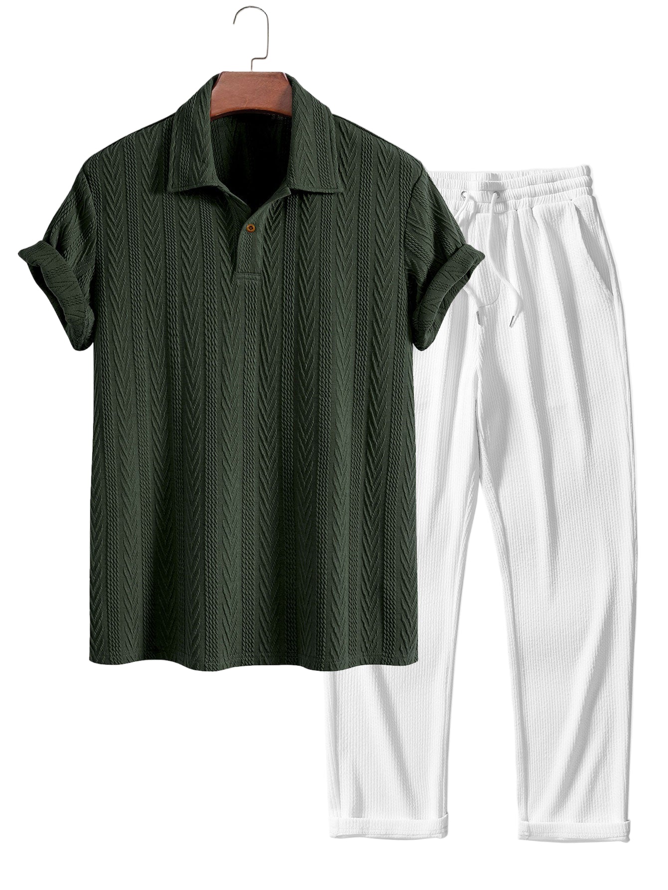 Short Sleeve Jacquard Polo & Straight Leg Ribbed Pants