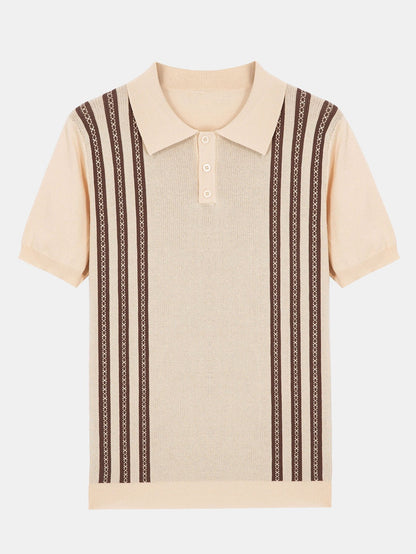 Striped Short Sleeve Sweater Polo