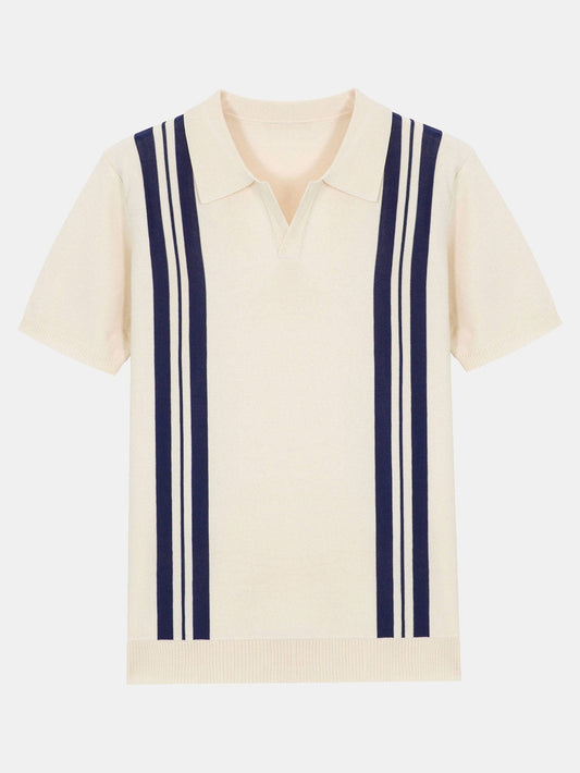 Striped Johnny Collar Sweater Polo